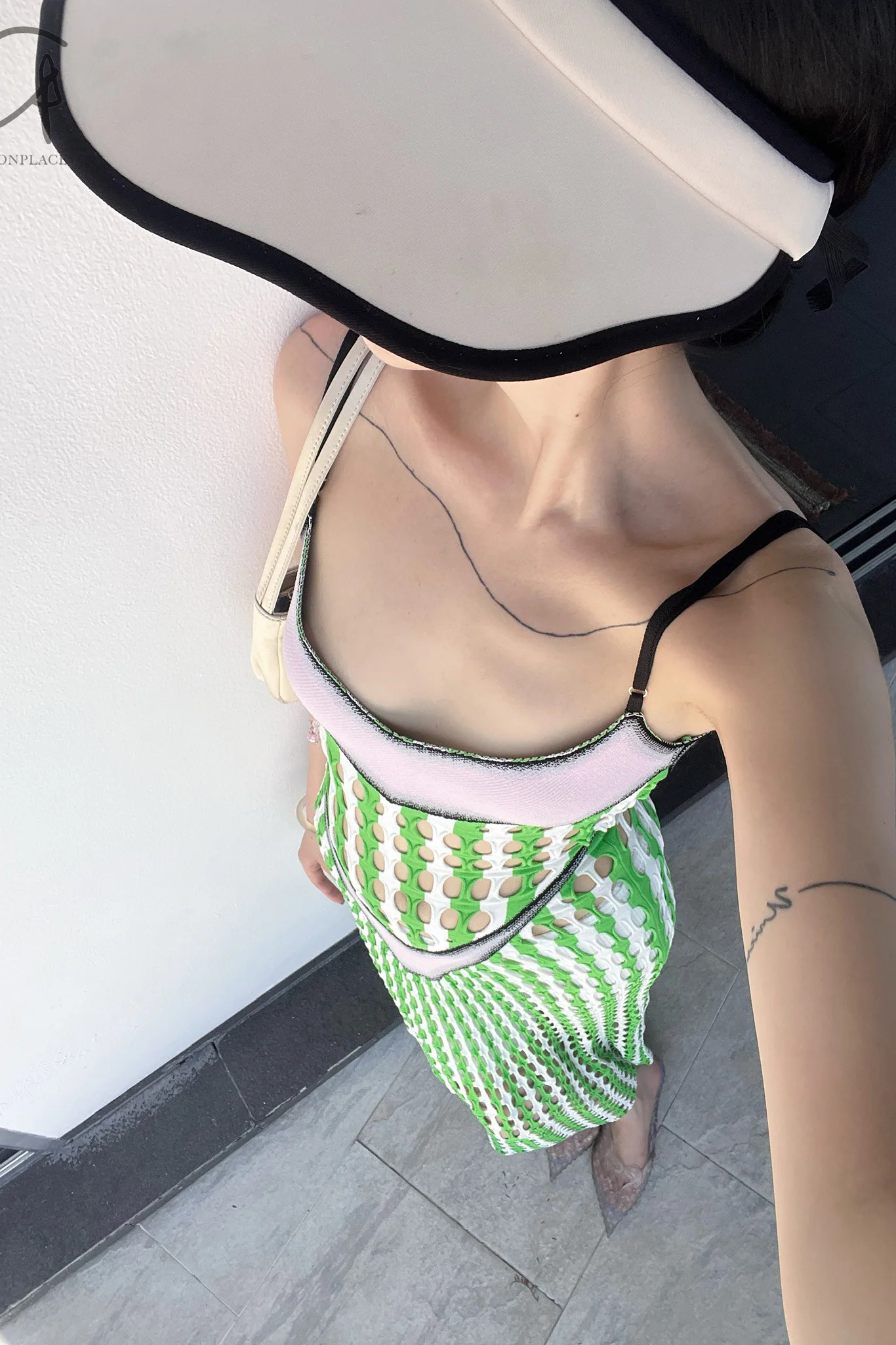 NAN KNITS Two-tone eyelet suspender long skirt with inner layer NAN-22051651-LV Green - Image 29