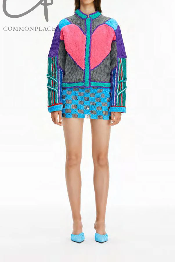 NAN KNITS crochet checkered mini skirt 22011167 blue - Image 5