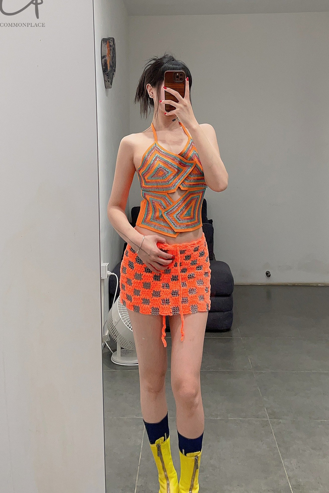 NAN KNITS crochet checkered mini skirt NAN-22011167-CHENG orange - Image 16