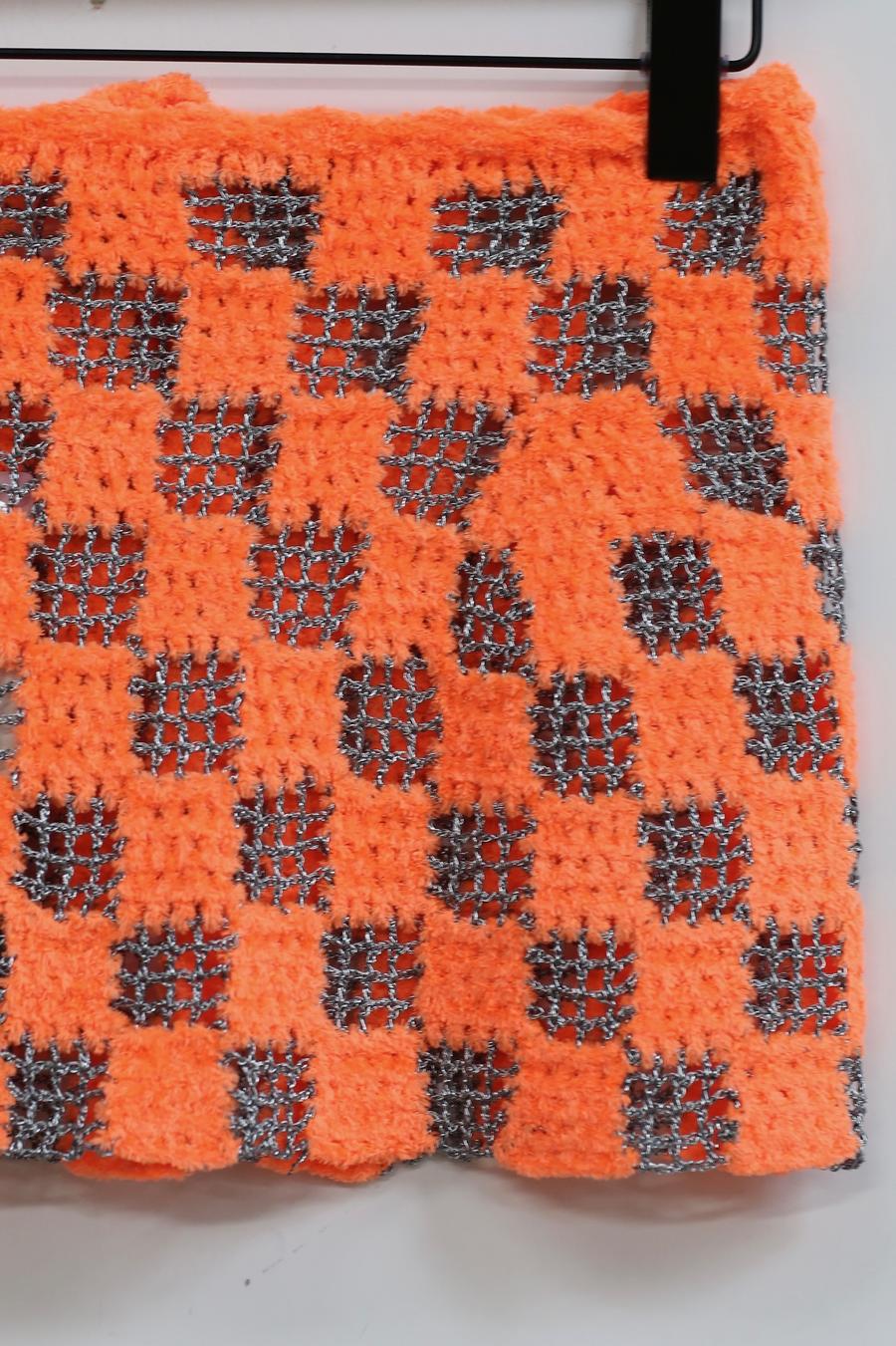 NAN KNITS crochet checkered mini skirt NAN-22011167-CHENG orange - Image 3