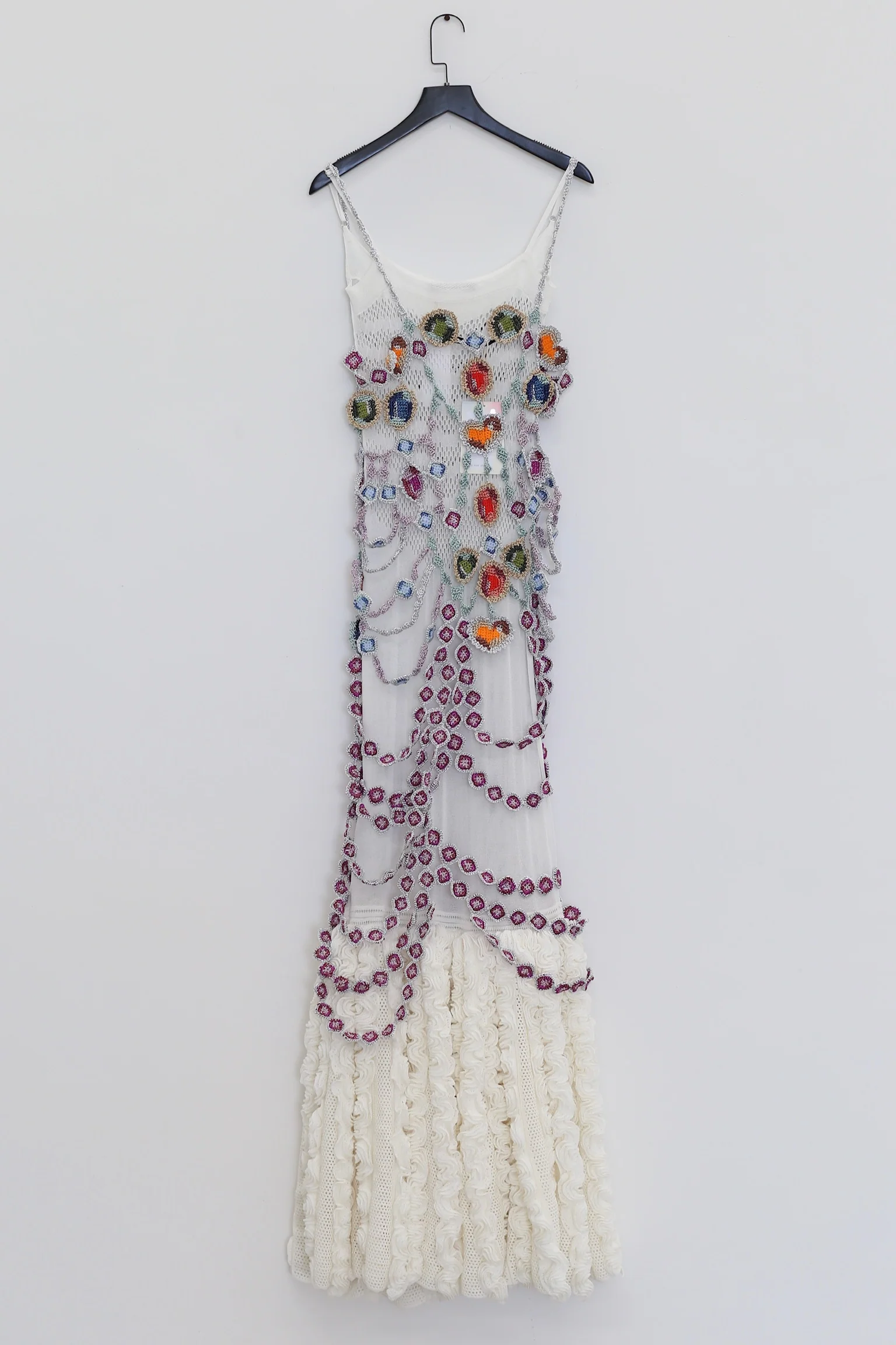 NAN KNITS crochet jeweled long dress N24SSDR38 white - Image 4