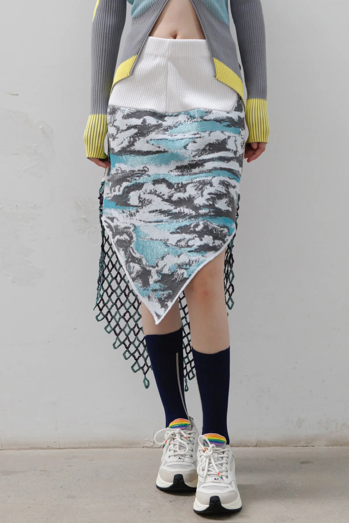 NAN KNITS crochet knitted panel cutout navy skirt 21021908 color