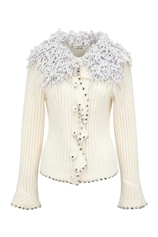 NAN KNITS crochet snowflake collar pit strip knitted cardigan 22111625 - Image 5