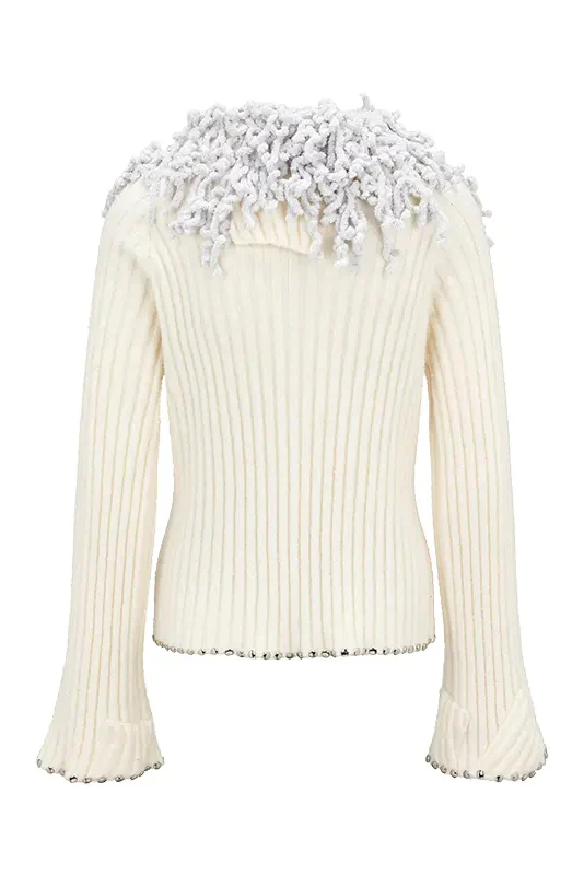 NAN KNITS crochet snowflake collar pit strip knitted cardigan 22111625 - Image 6