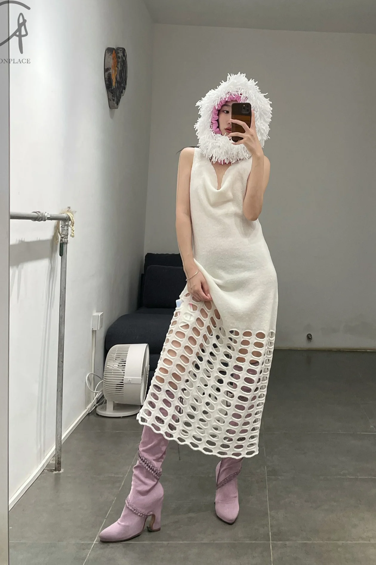 NAN KNITS diamond fur balaclava 22111759 pink - Image 6