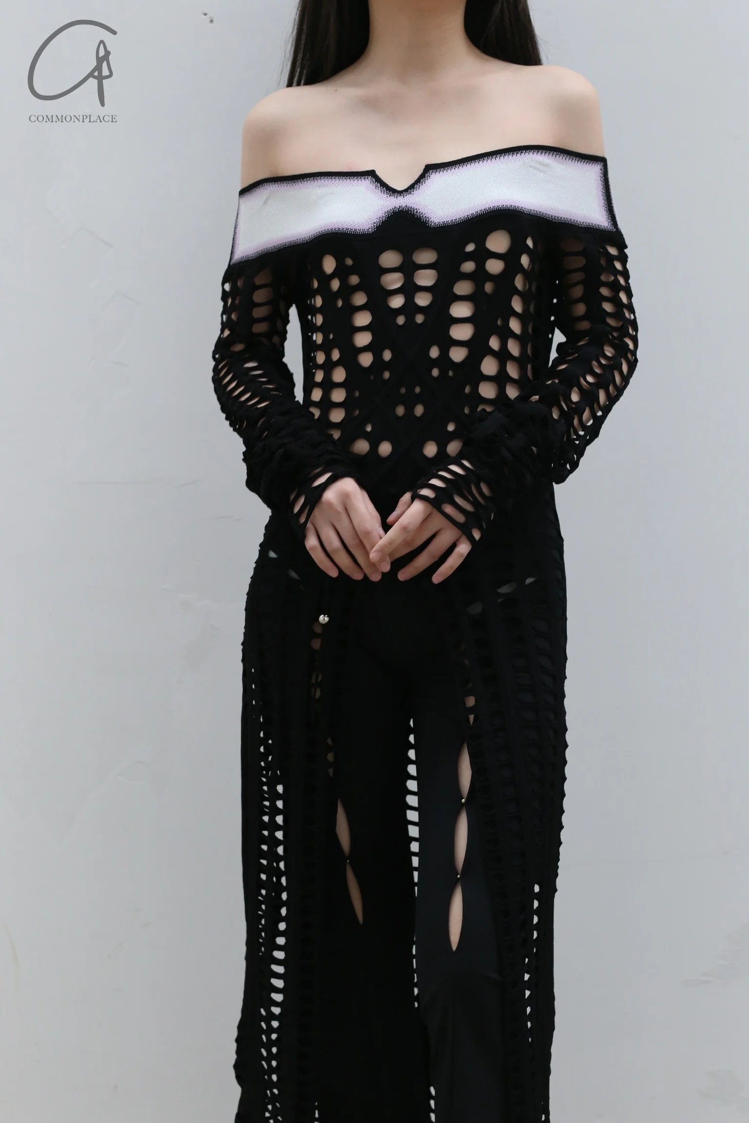 NAN KNITS drawing rope holy -eye collar dress (with inner) 22051709 black - Image 3