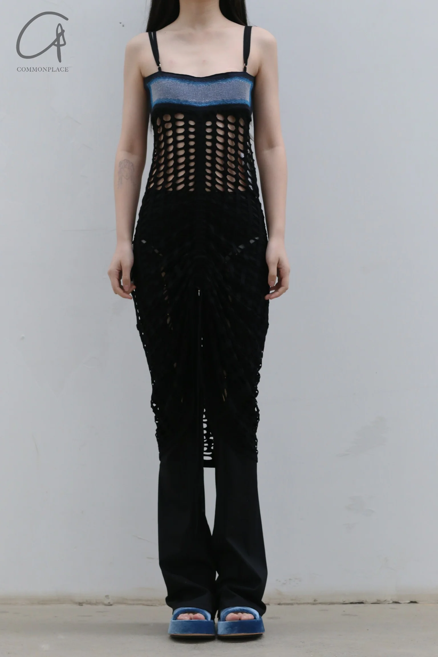 NAN KNITS Eyelet Drawstring Slip Dress (With Inside Lay) 22051680 Black - Image 4