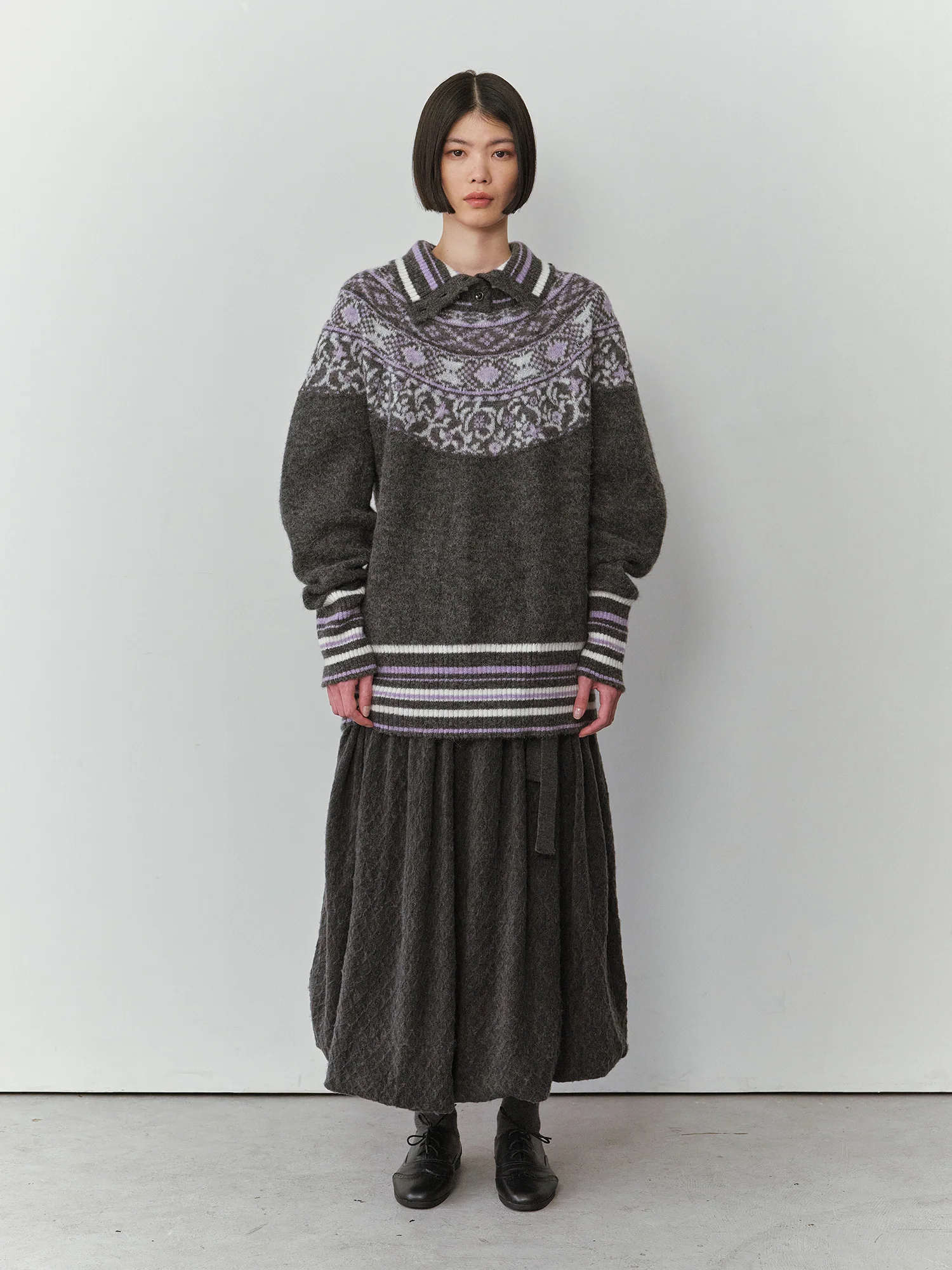 NAN KNITS Fair Isle striped sweatshirt NAN-N25AWJUM09GRA-PINSE colorblock - Image 10