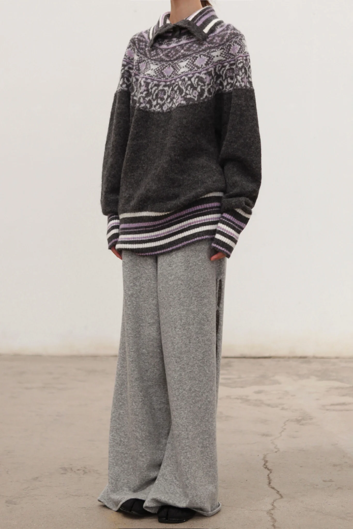 NAN KNITS Fair Isle striped sweatshirt NAN-N25AWJUM09GRA-PINSE colorblock - Image 2