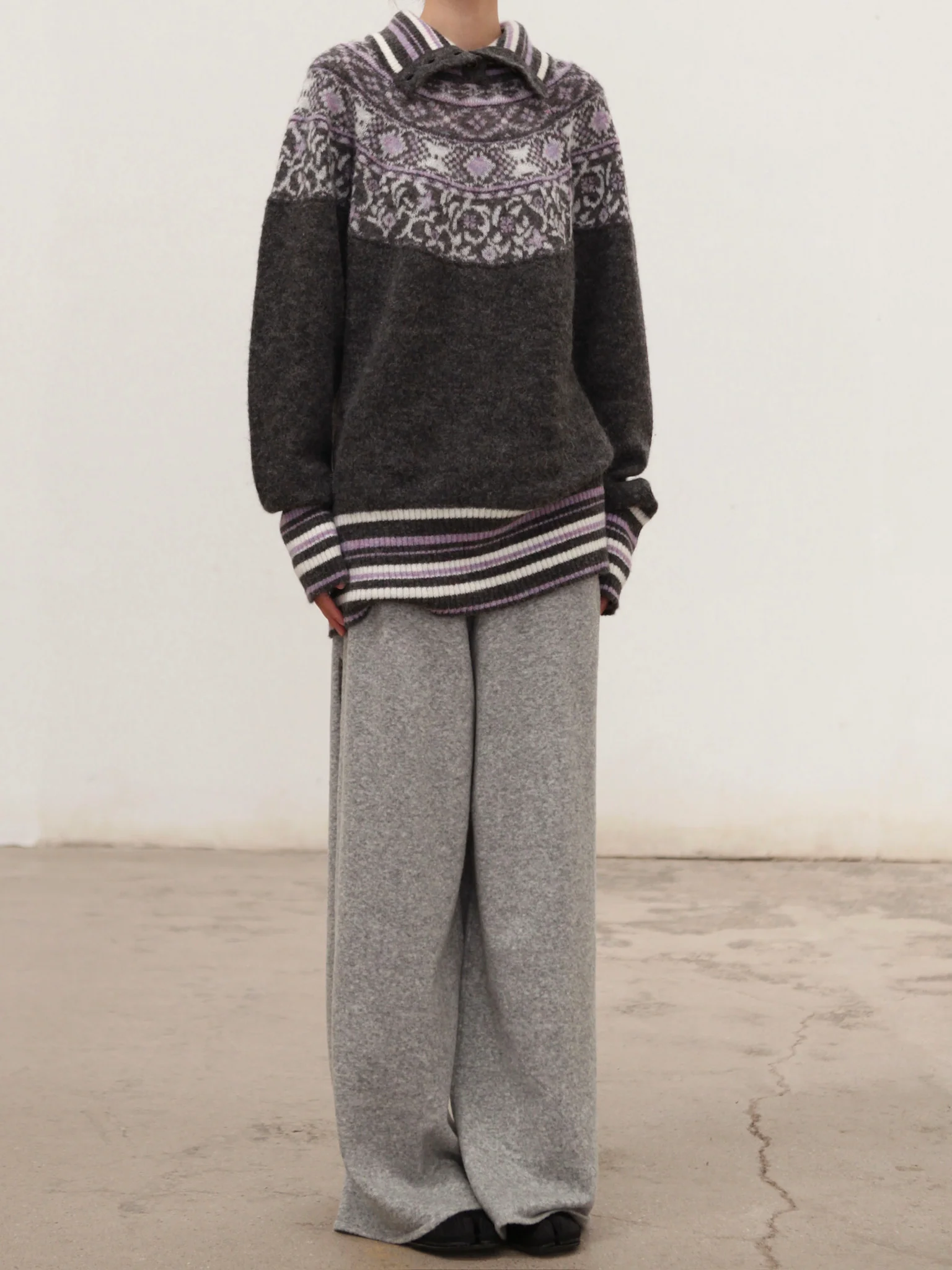 NAN KNITS Fair Isle striped sweatshirt NAN-N25AWJUM09GRA-PINSE colorblock - Image 3