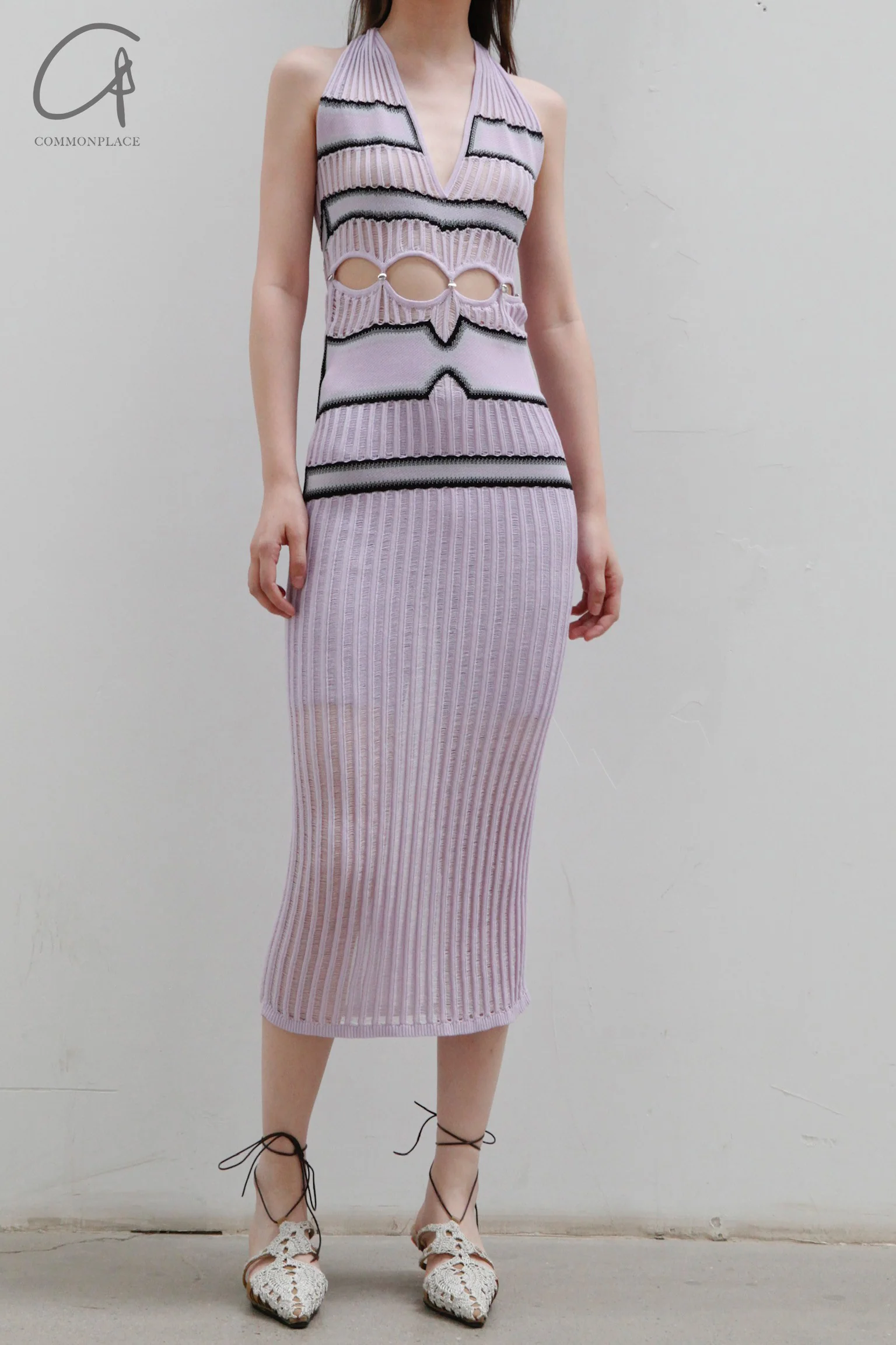 NAN KNITS floating line halterneck dress (with underpants) 22051683 pink - Image 4