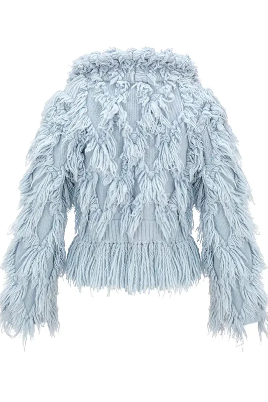 NAN KNITS fur fringe jacket 22111606 light blue - Image 10