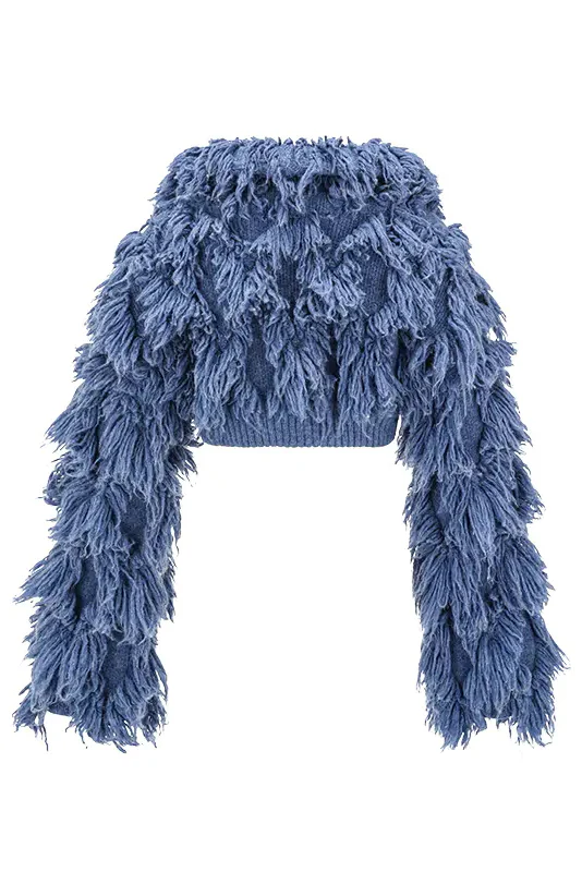 NAN KNITS furry short coat 22111609 dark blue - Image 5