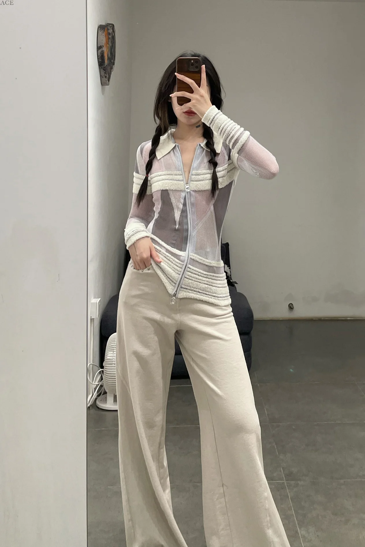 NAN KNITS geometric color block thin jacket 22111760 gray - Image 11