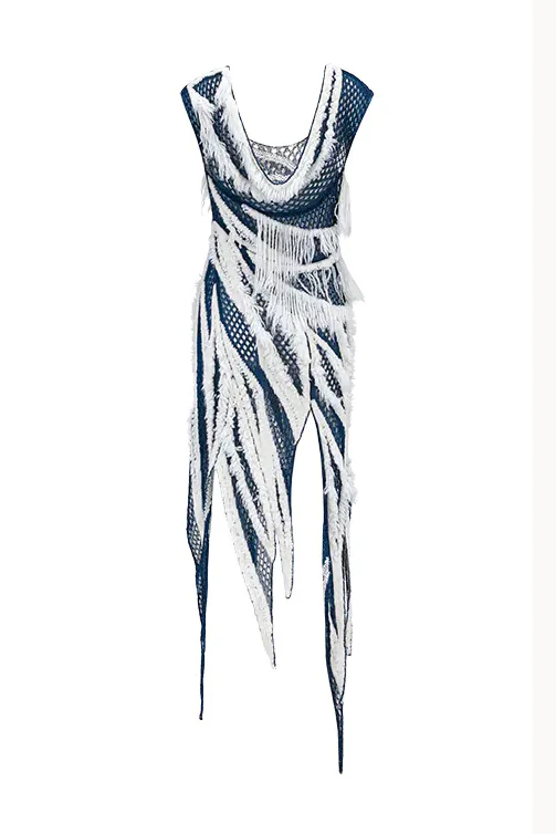 NAN KNITS geometric floating line wooly sleeveless long skirt (with inner layer) NAN-22111681-LANBAI-F - Image 4