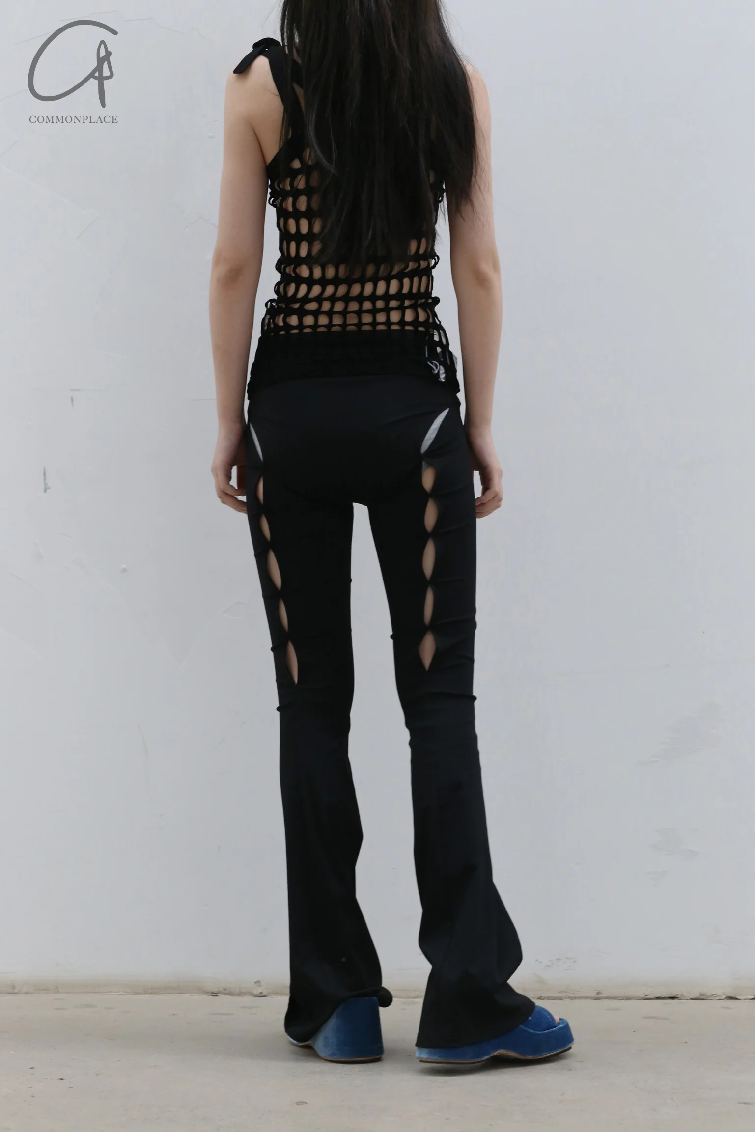 NAN KNITS Gradient Double Layer Eyelet Strap Tank Top 22051659 Black - Image 5