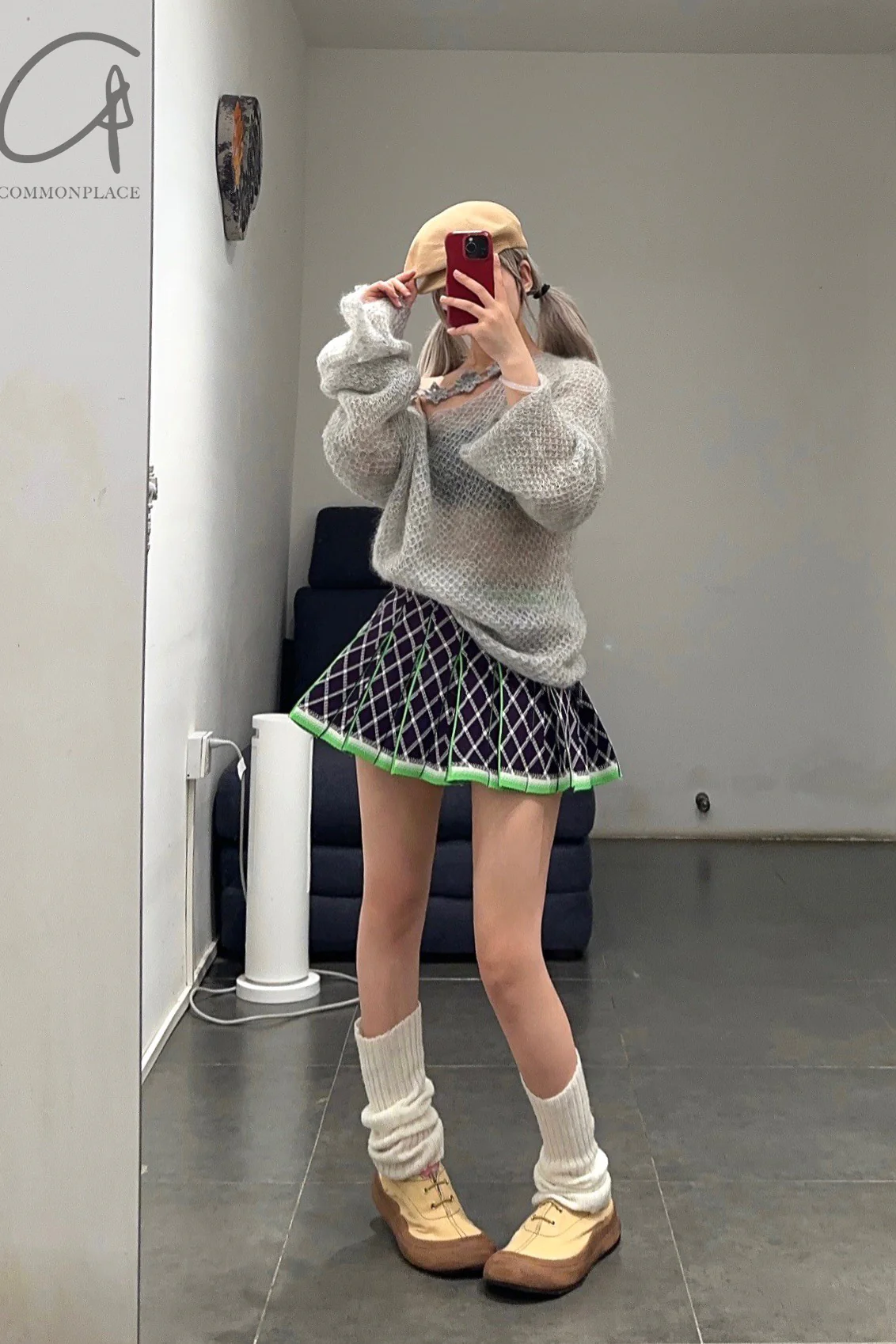 NAN KNITS gradient plaid pleated skirt N24SSSK14-1PUR - Image 12