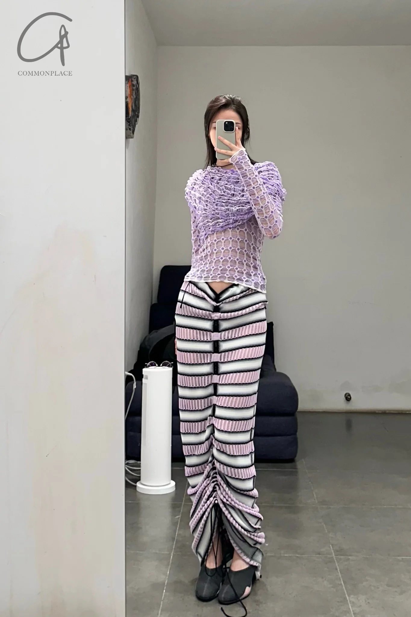 NAN KNITS Gradient Stripe Drawstring Maxi Skirt 22051766 - Image 5