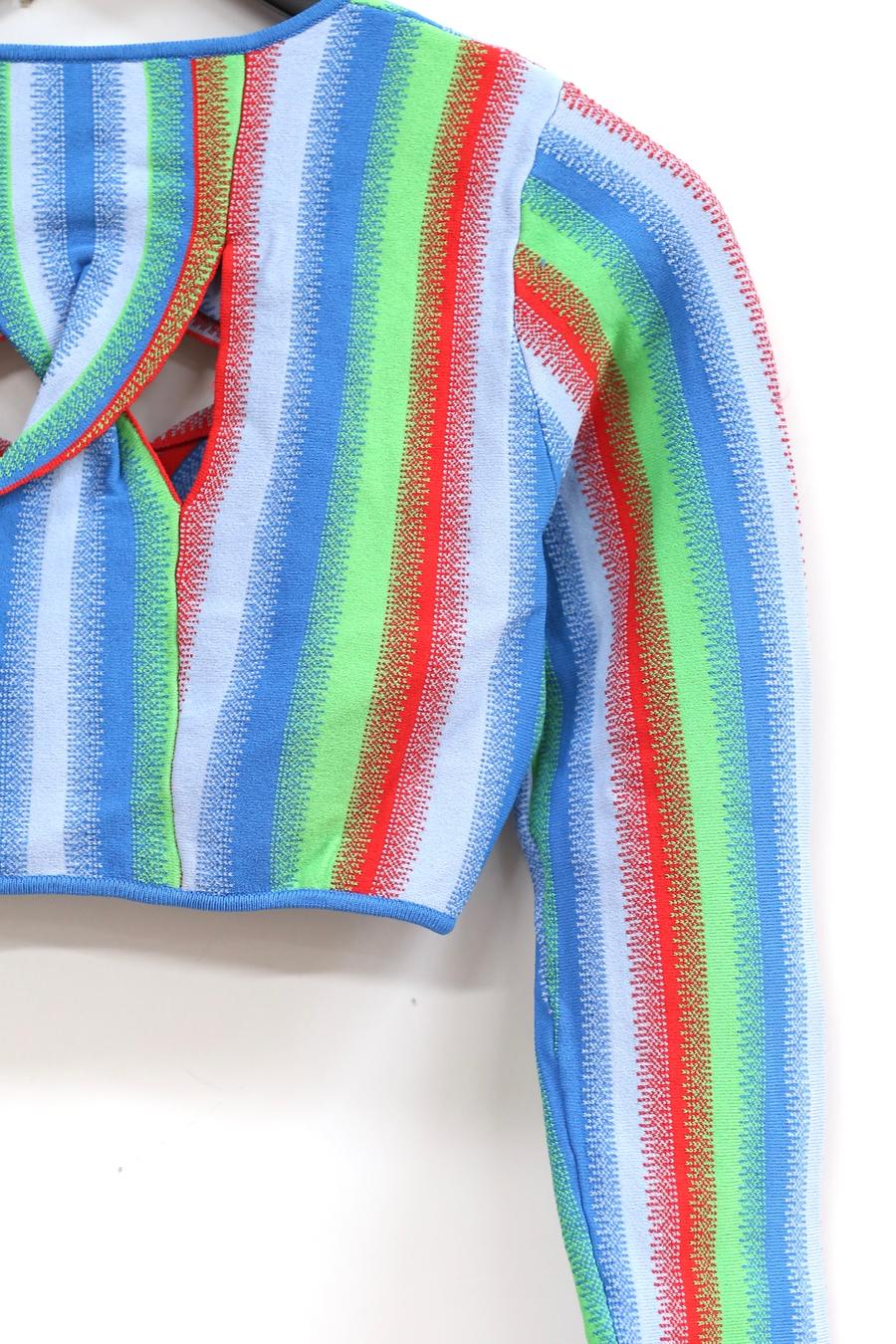 NAN KNITS Gradient Striped Cropped Knit Sweater 22011088 Green - Image 3
