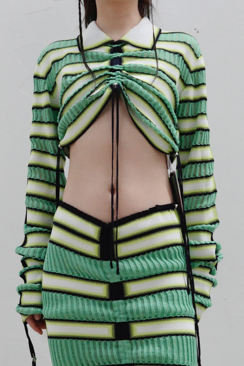 NAN KNITS gradient striped strip drawing top 22051754 green fight
