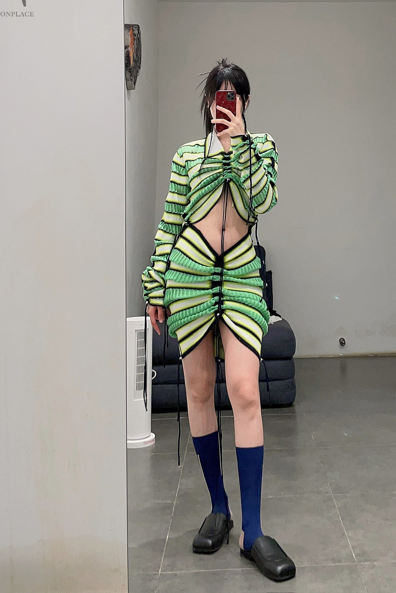 NAN KNITS gradient striped strip drawing top 22051754 green fight - Image 12