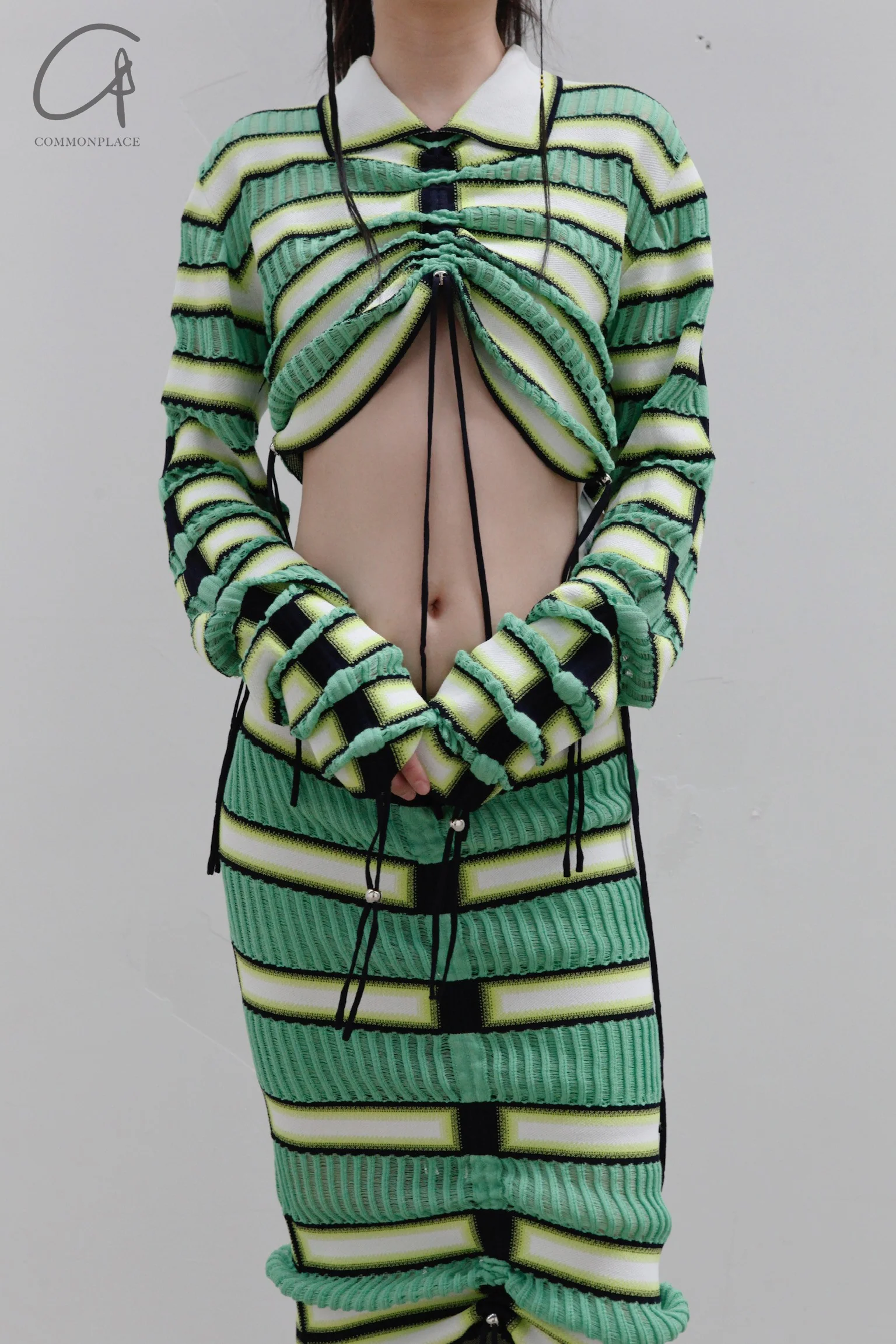 NAN KNITS gradient striped strip drawing top 22051754 green fight - Image 3
