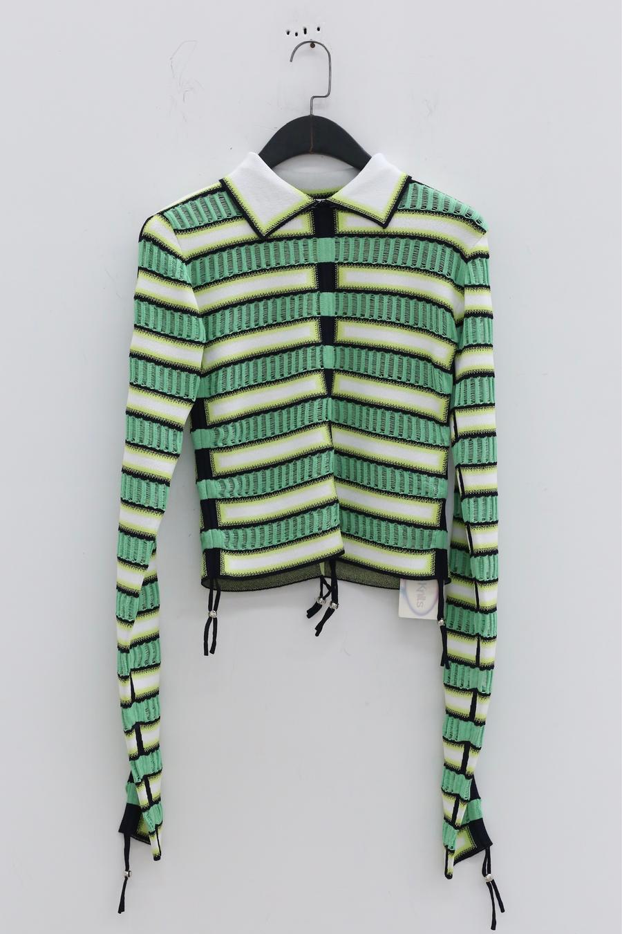 NAN KNITS gradient striped strip drawing top 22051754 green fight - Image 6