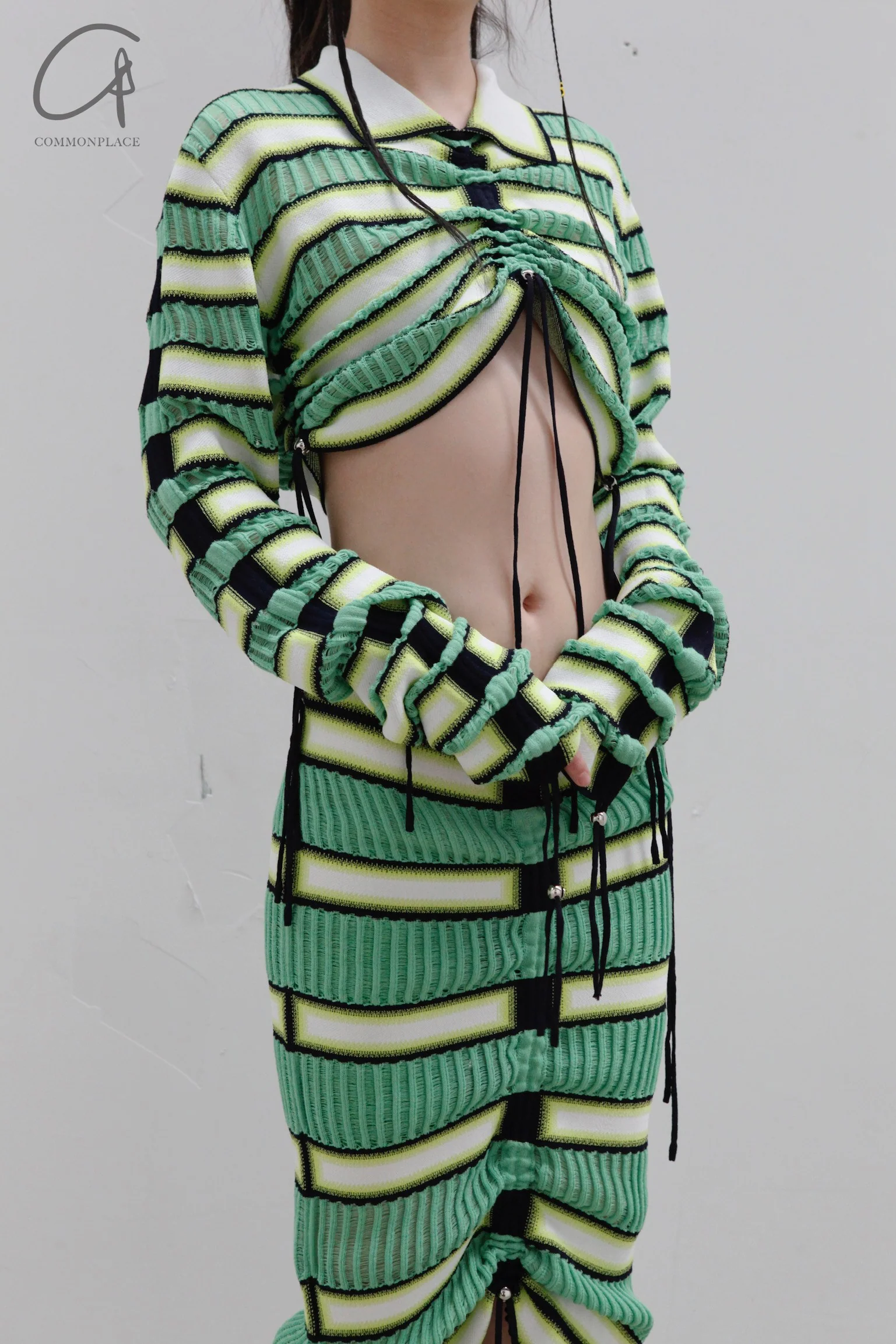 NAN KNITS Gradient striped striped drawing half skirt (with inner) 22051720 color matching - Image 13