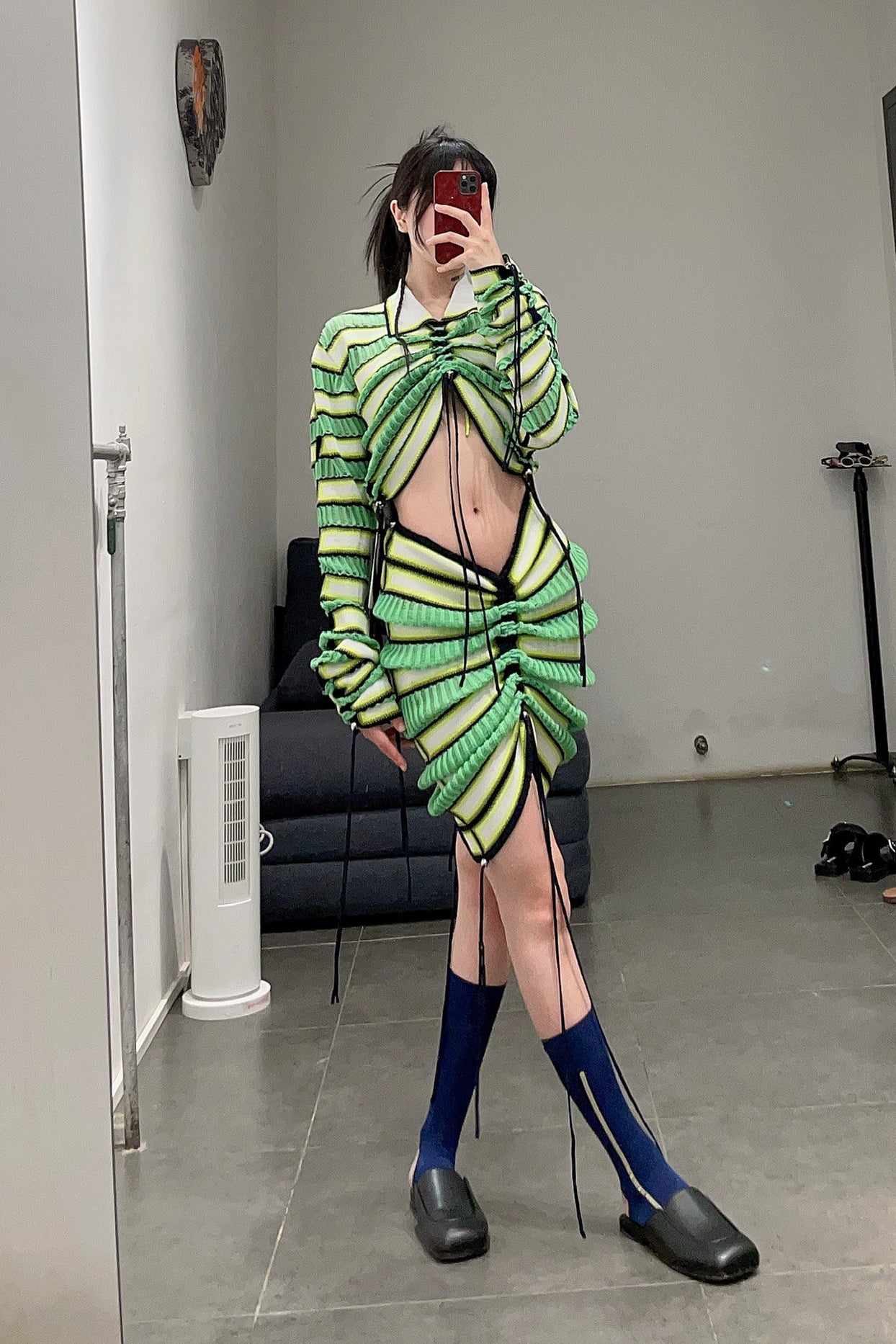 NAN KNITS Gradient striped striped drawing half skirt (with inner) 22051720 color matching - Image 24