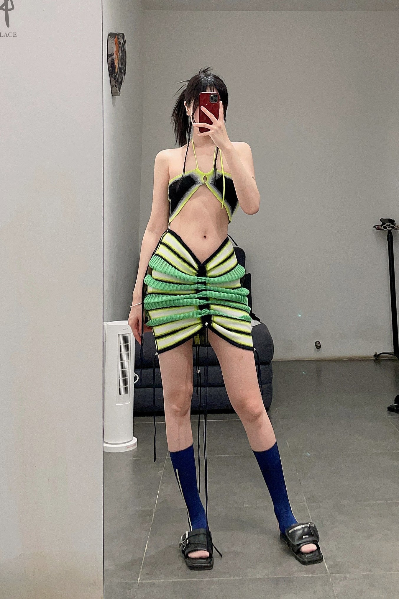 NAN KNITS Gradient striped striped drawing half skirt (with inner) 22051720 color matching - Image 27