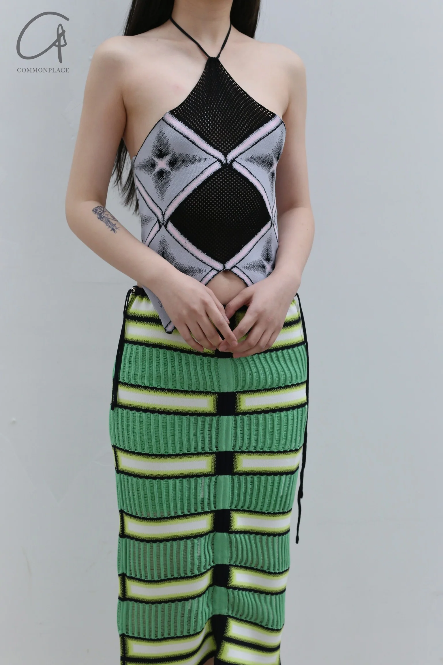 NAN KNITS Gradient striped striped drawing half skirt (with inner) 22051720 color matching - Image 6