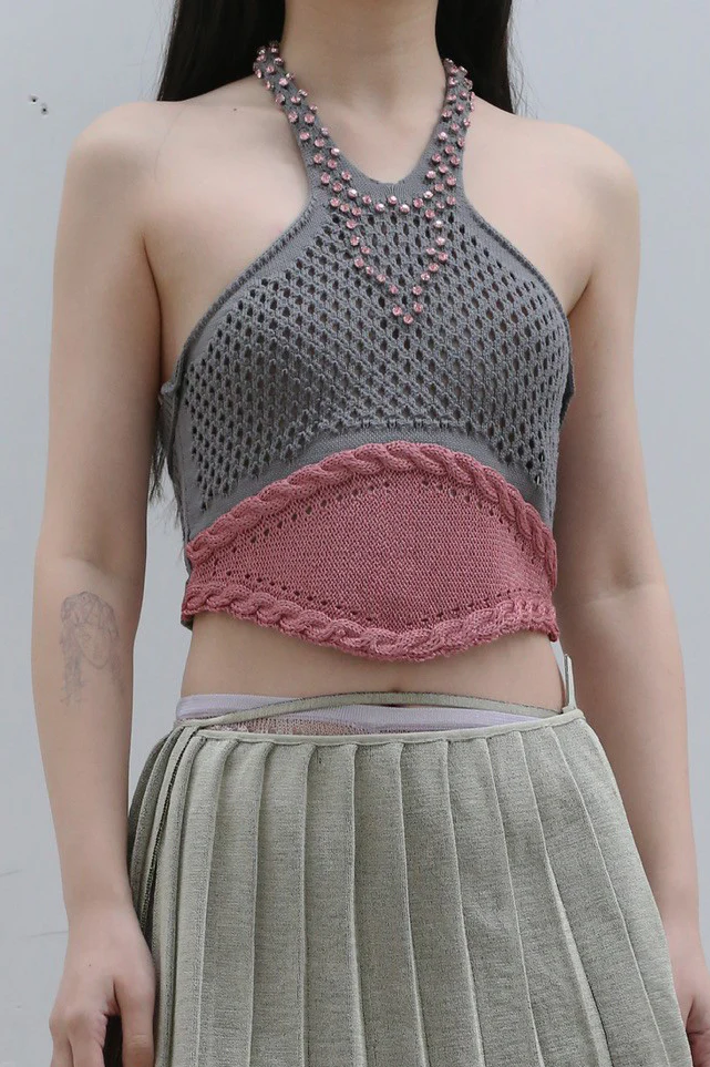 NAN KNITS Heart Diamond Halter Vest 22051670 Color Matching