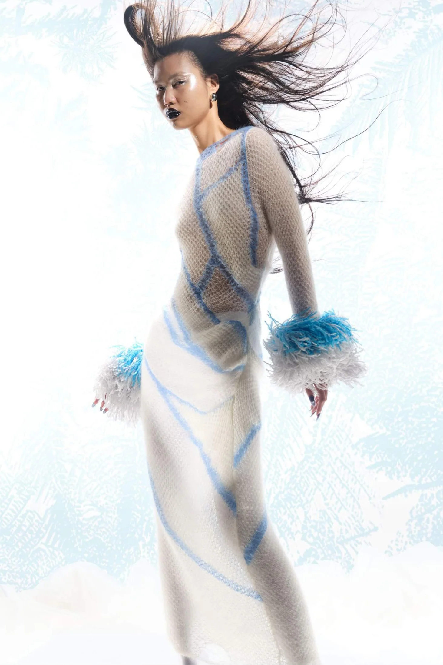 NAN KNITS ice cracked mohair long skirt (with inner layer) NAN-22111608-BAI-F white - Image 3
