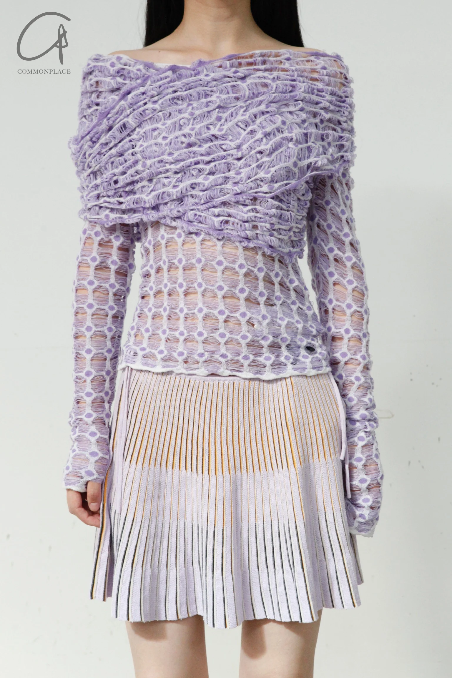 NAN KNITS irregular floating eyelet top 22111632 purple - Image 4