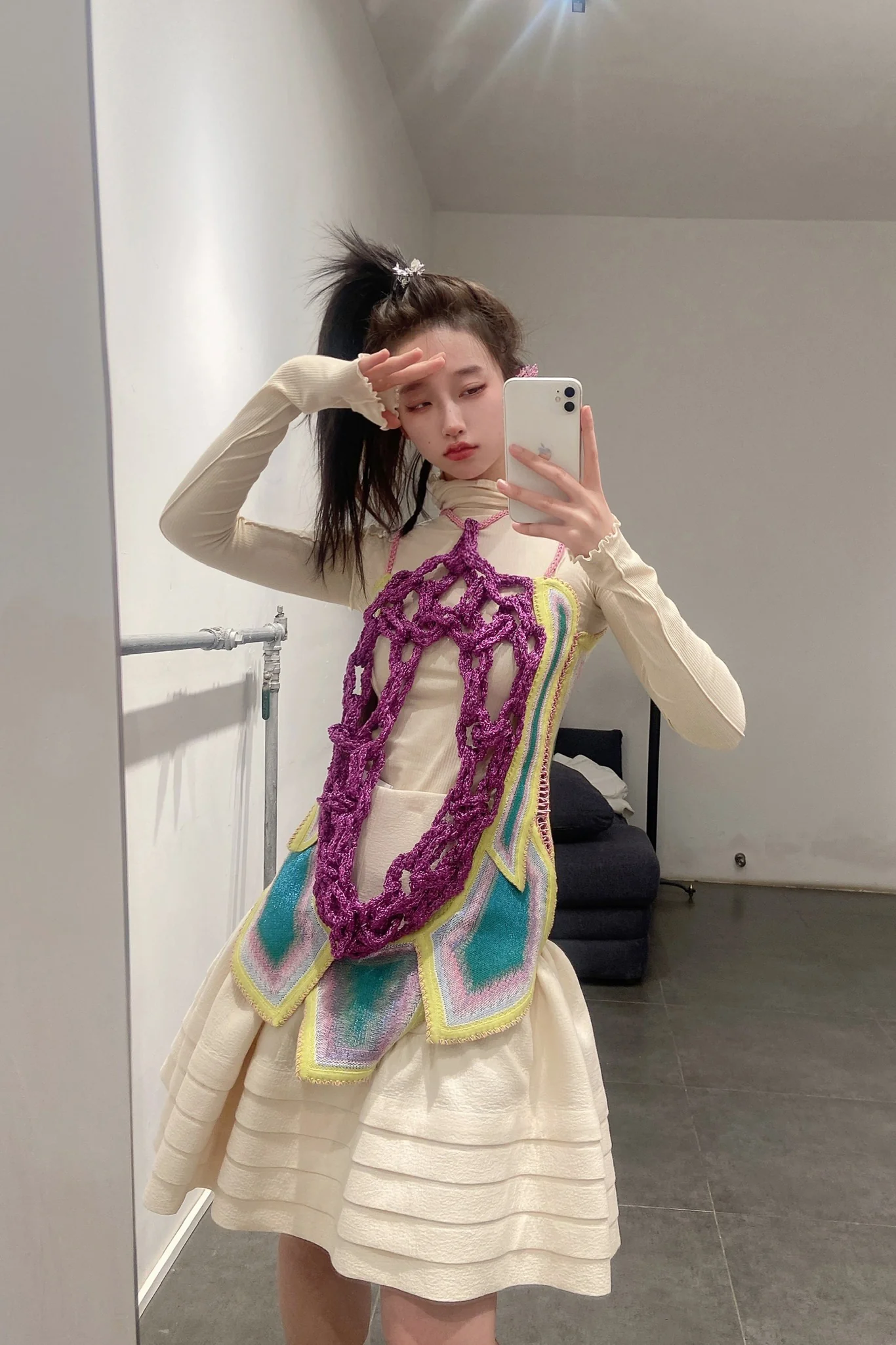 NAN KNITS Light Weaving Mecha Chain Vest 21021841GRE Green - Image 6