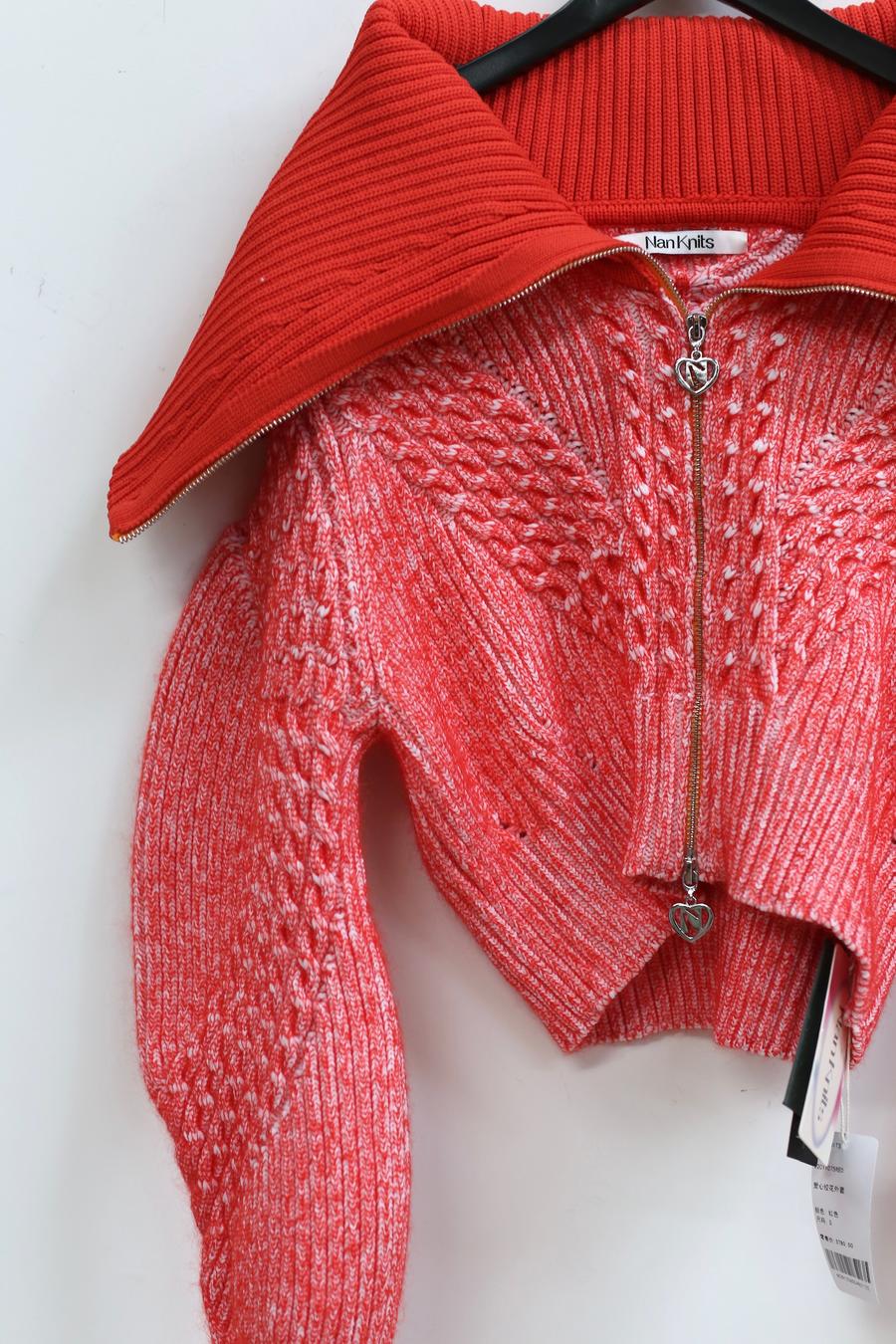 NAN KNITS Love Cable Jacket 22011075 Red - Image 2
