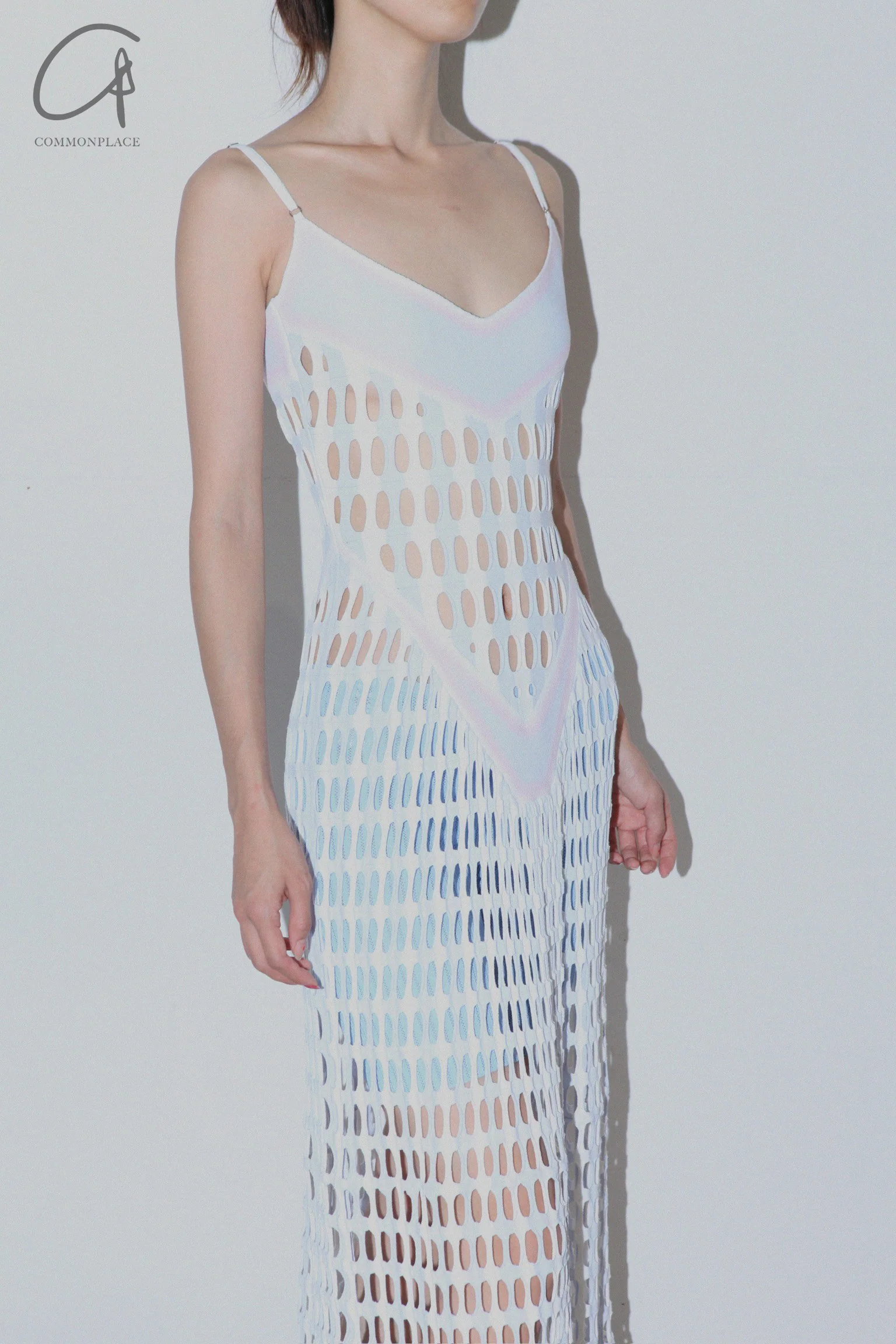 NAN KNITS Two-tone eyelet suspender long skirt with inner wear NAN-22051651-QIANLAN Light blue - Image 5