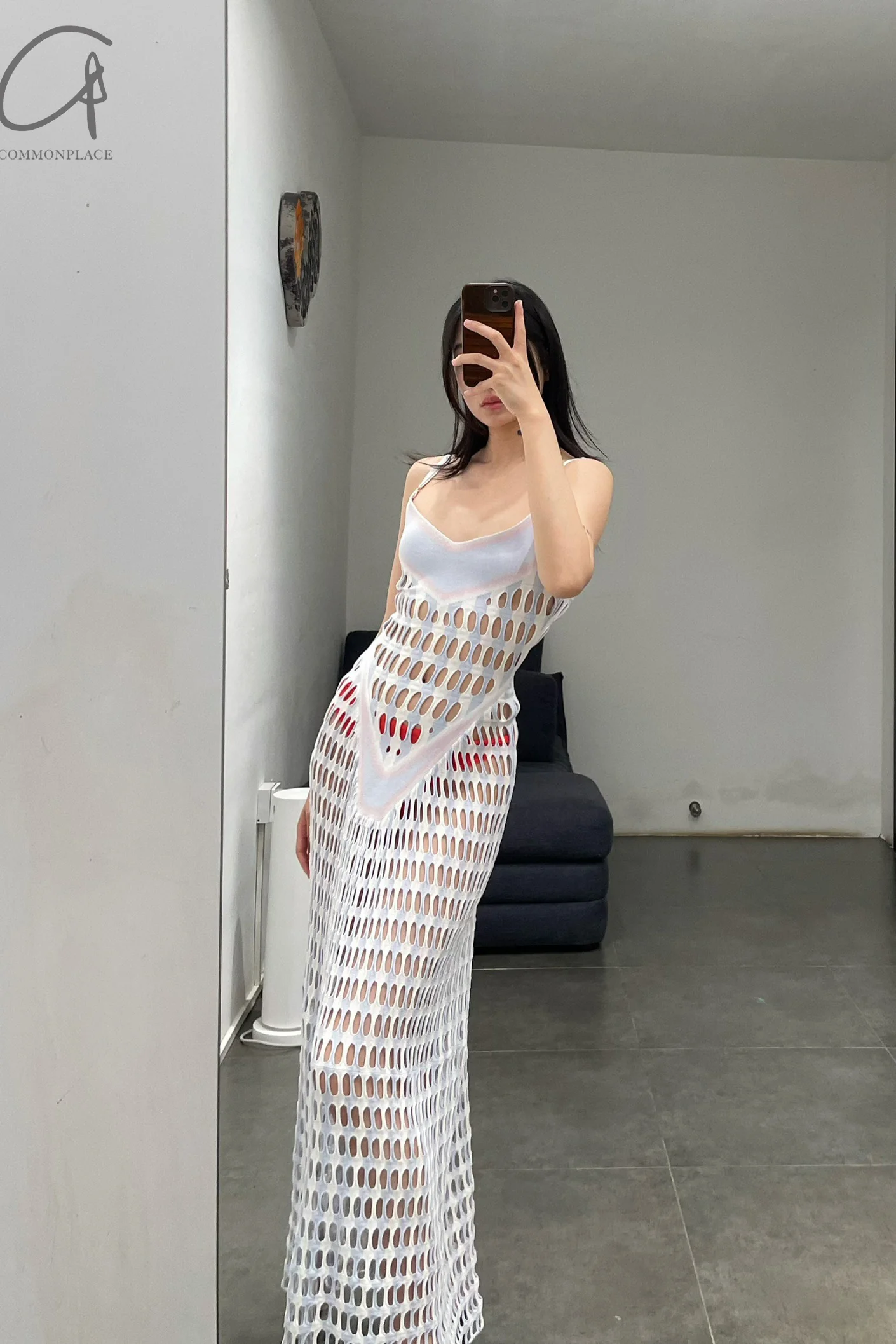 NAN KNITS Two-tone eyelet suspender long skirt with inner wear NAN-22051651-QIANLAN Light blue - Image 8