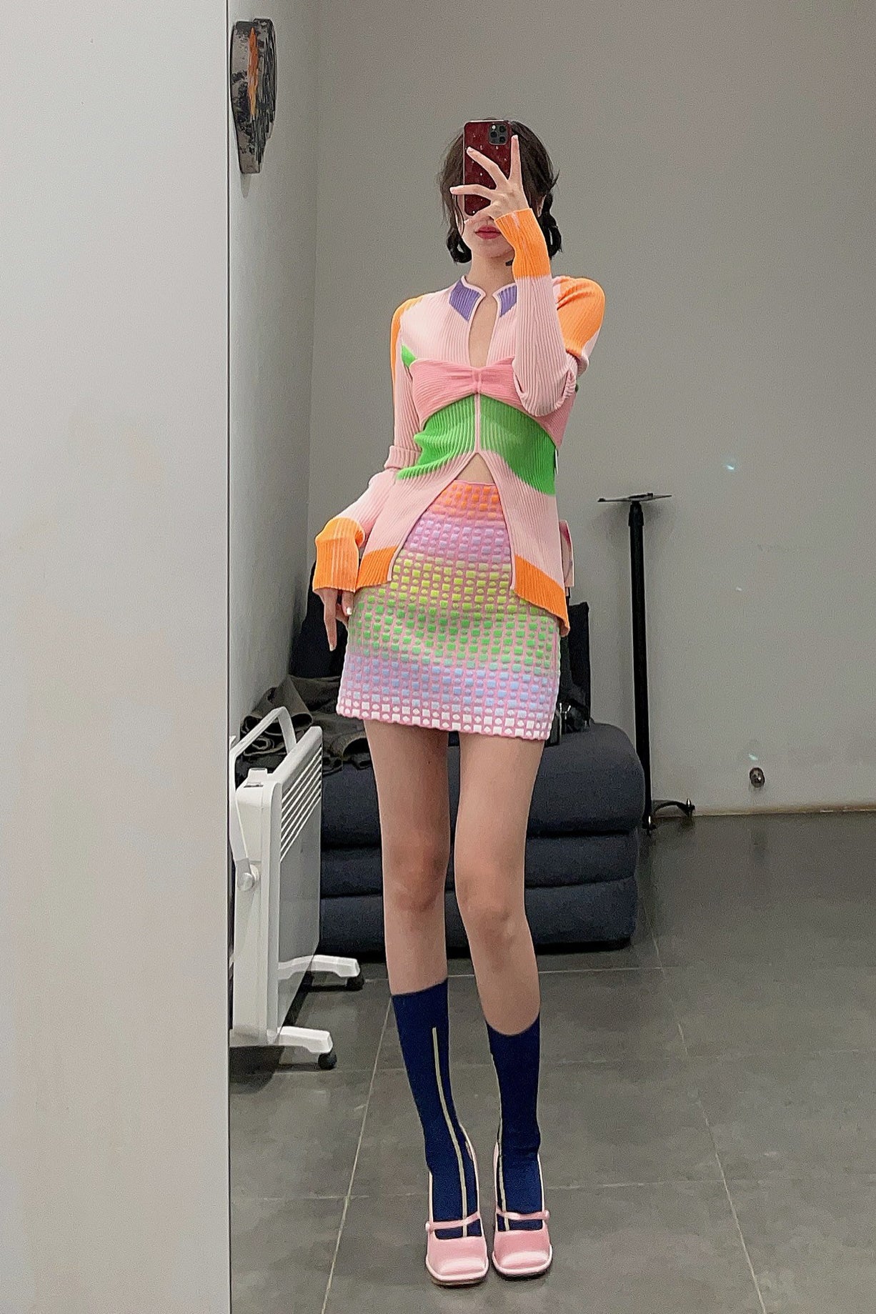 NAN KNITS Mosaic Gradient Puffed Mini Skirt 22011114 Colorblock - Image 10
