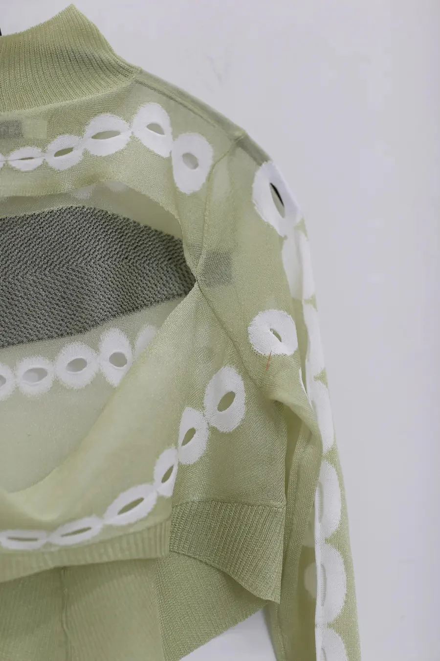 NAN KNITS Organza Hole Mecha Sweater NAN-21021876-HUANG Yellow PNK1 - Image 3