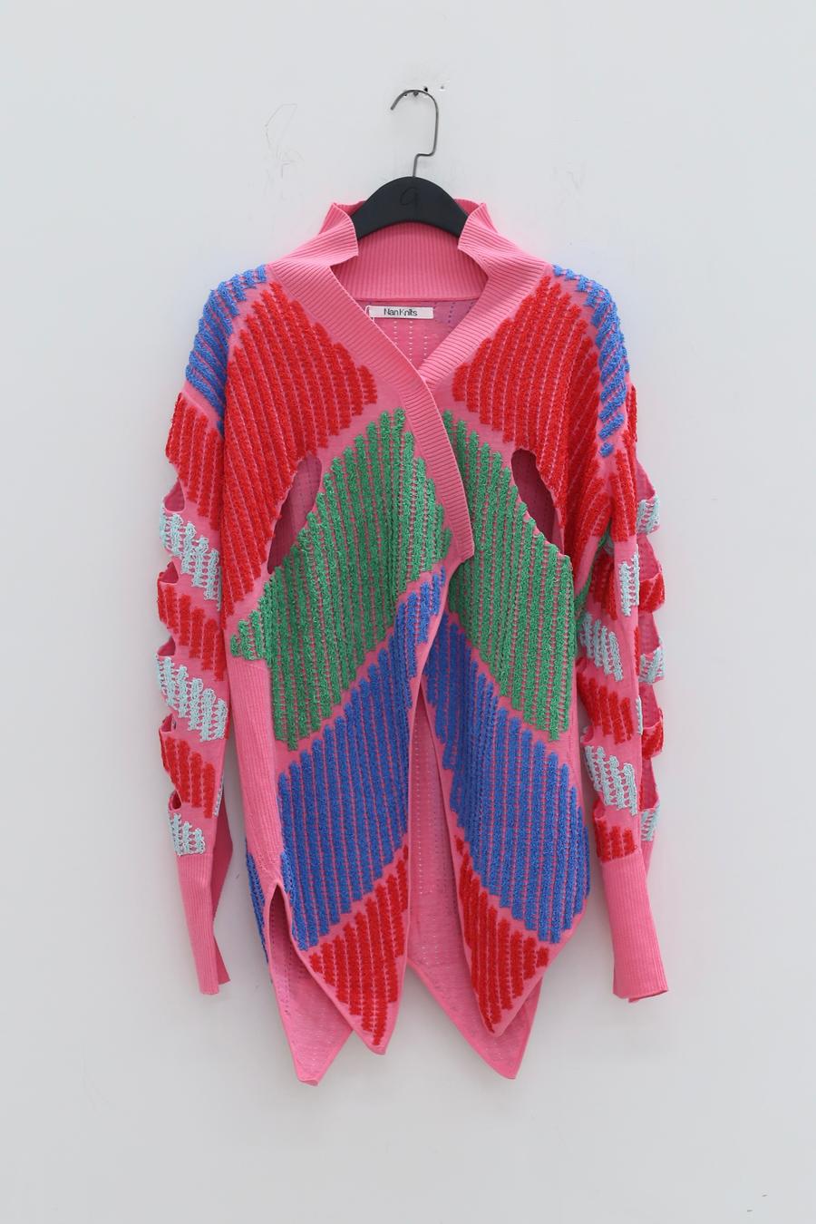 NAN KNITS Paper Flower Texture Cardigan 21021876 Rose Red