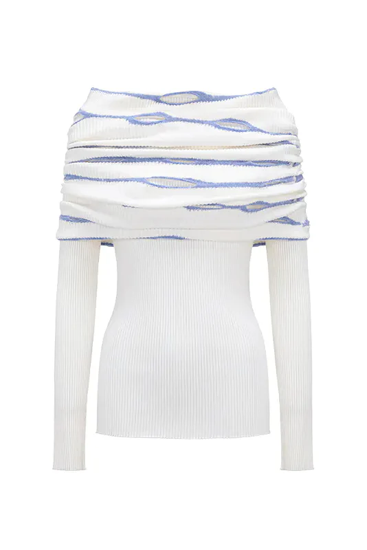 NAN KNITS pleated eyelet one-line collar top NAN-22111677-BAI white - Image 10