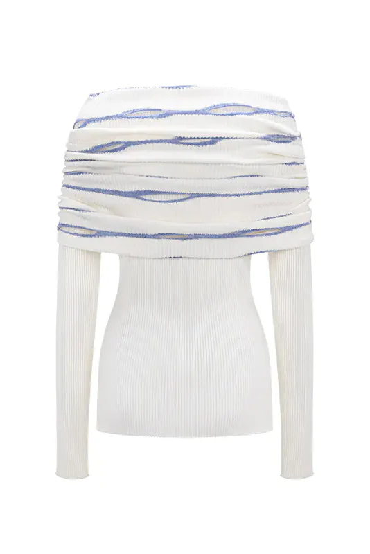 NAN KNITS pleated eyelet one-line collar top NAN-22111677-BAI white - Image 11
