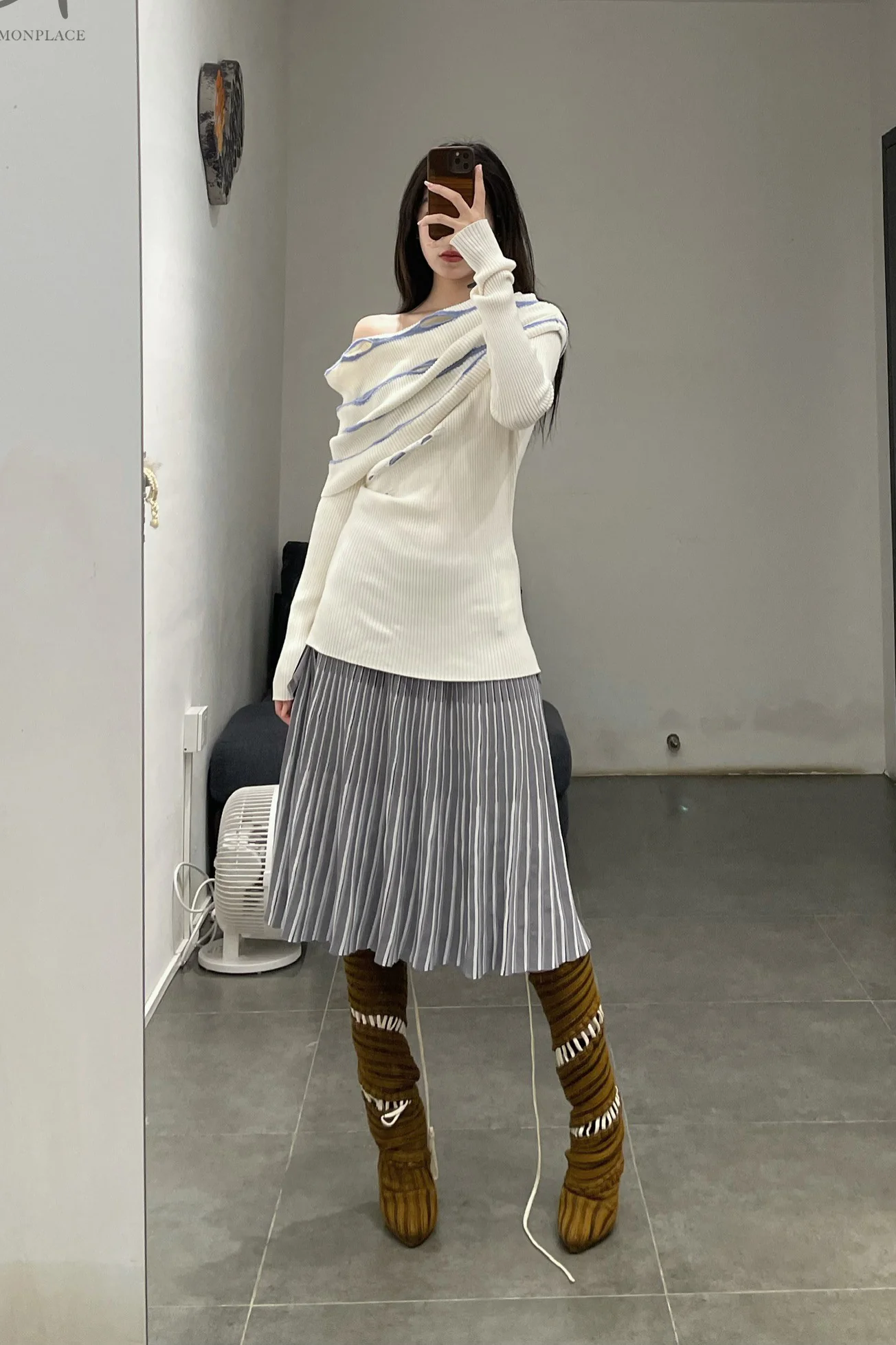 NAN KNITS pleated skirt 22111744 gray - Image 12