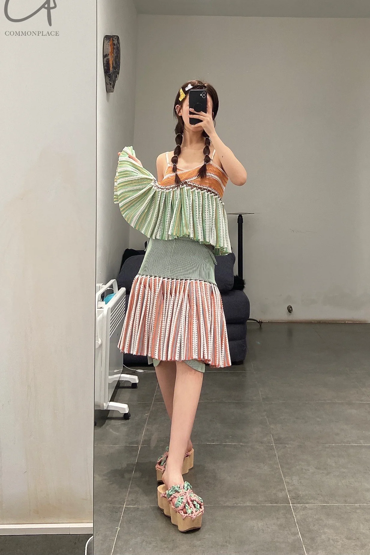NAN KNITS pleated skirt B21021940 green - Image 8