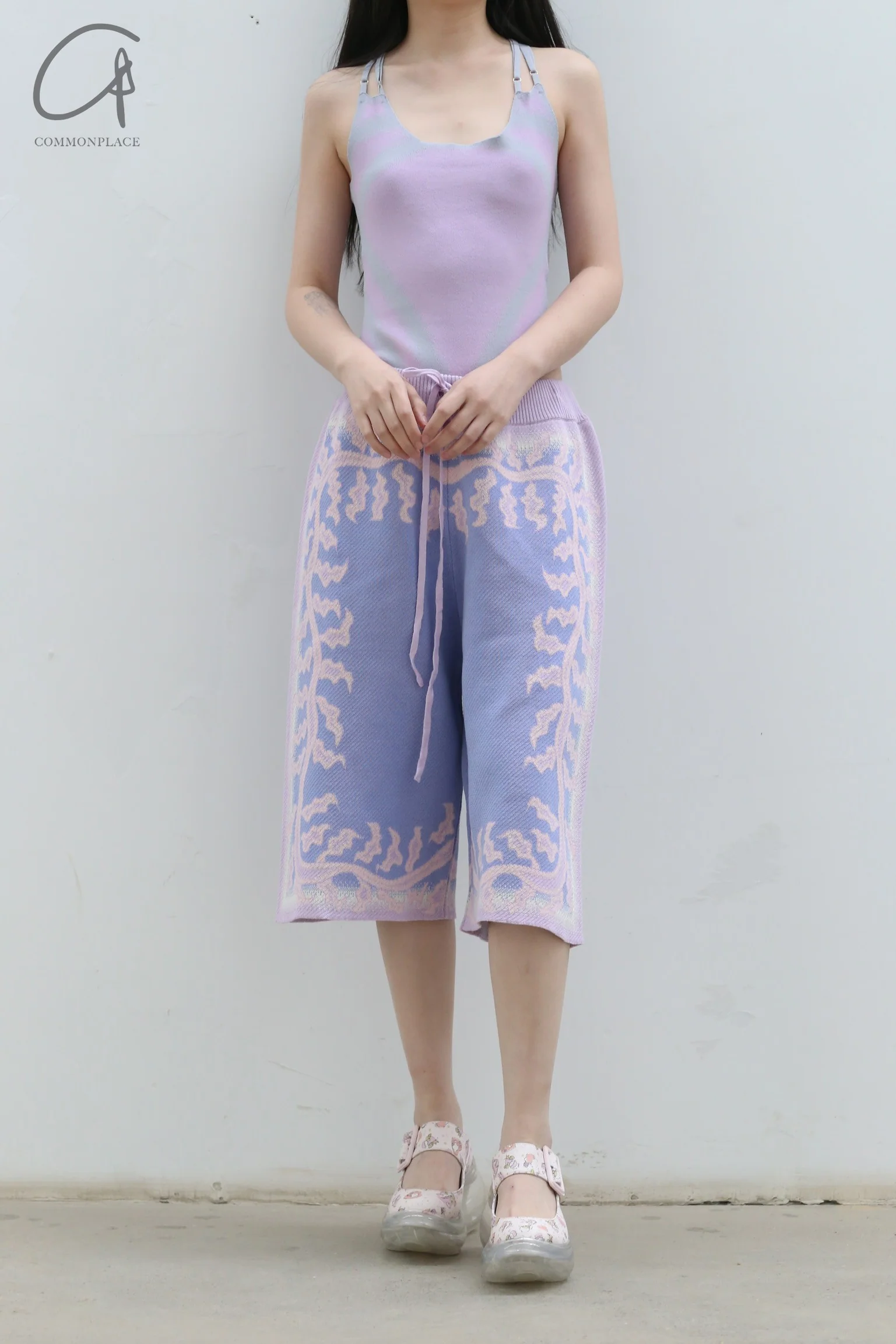 NAN KNITS Special-shaped floral jacquard shorts Knitted elastic NAN-22051811-FENZI Pink purple - Image 5