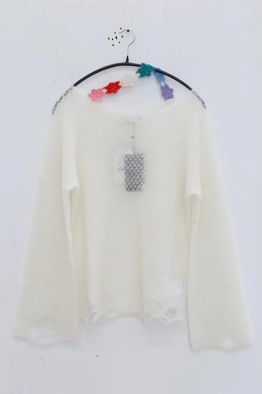 NAN KNITS Solid Mohair Top NAN-22111622-BC White/Colorful Floral