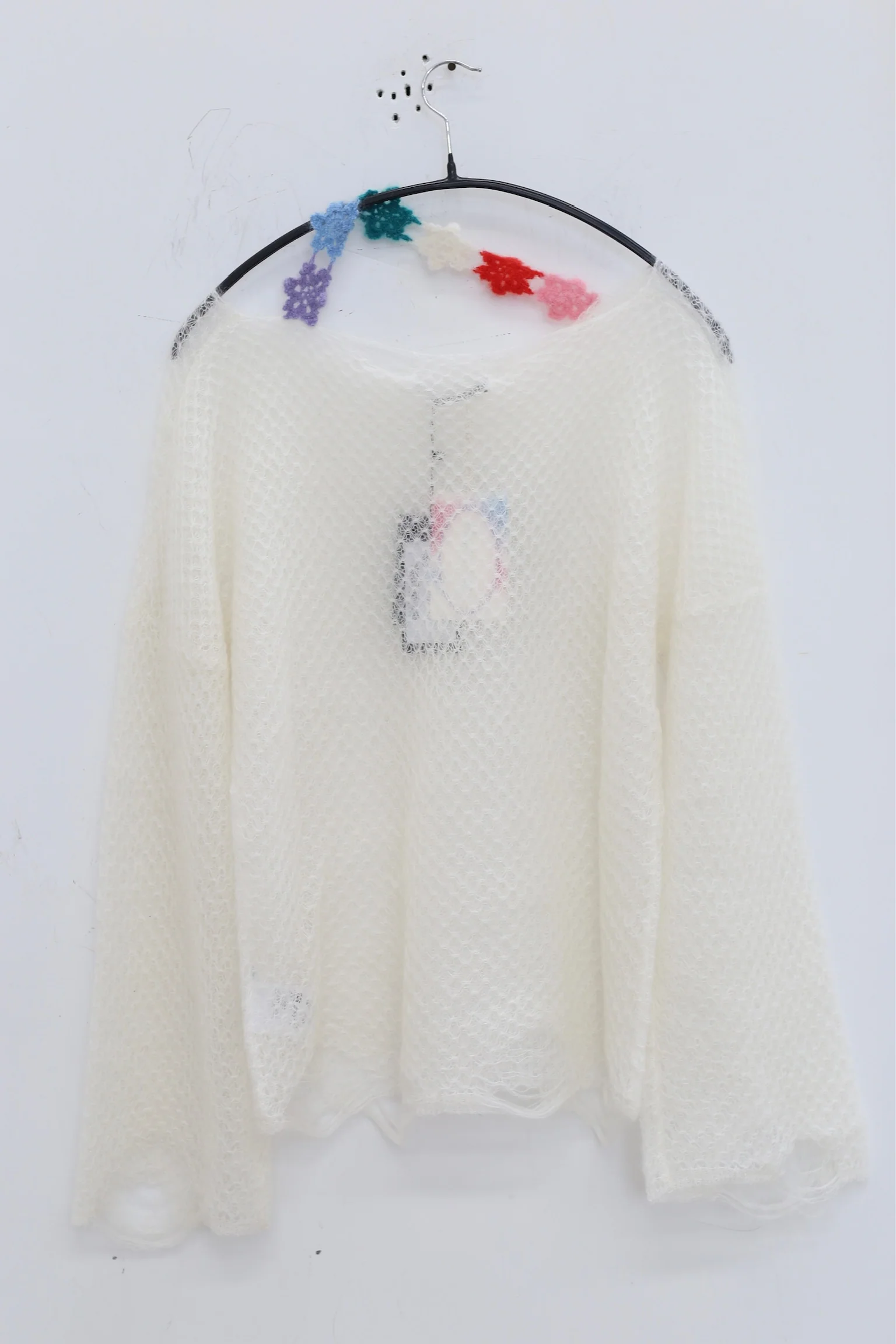 NAN KNITS Solid Mohair Top NAN-22111622-BC White/Colorful Floral - Image 4