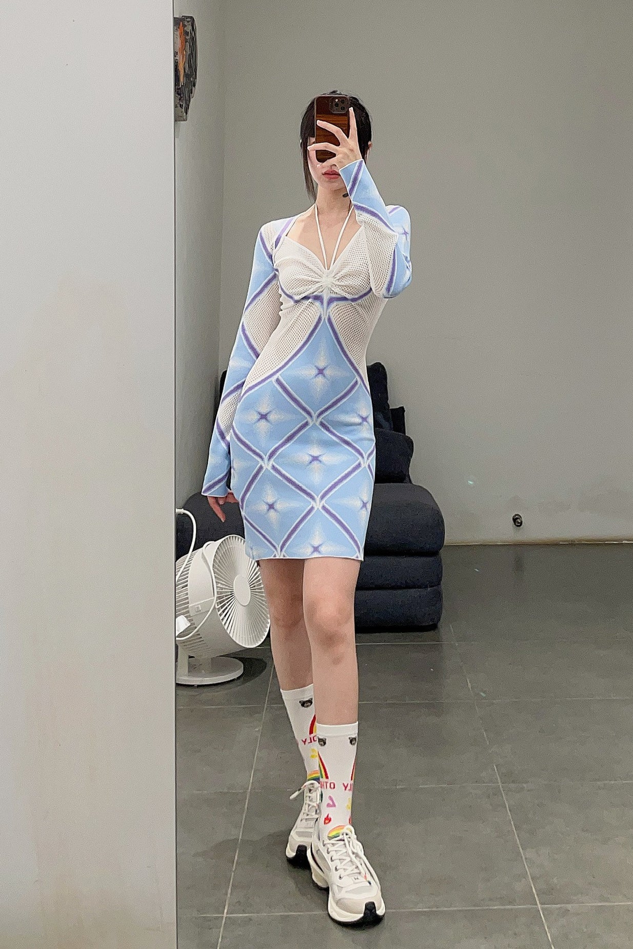 NAN KNITS Star Jacquard Long Sleeve Dress 22051760 Colorblock - Image 14