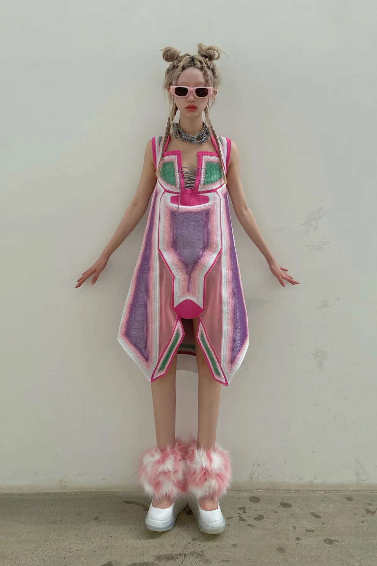 NAN KNITS Weaving Mecha Chain Dress 21021858 Pink Purple - Image 6